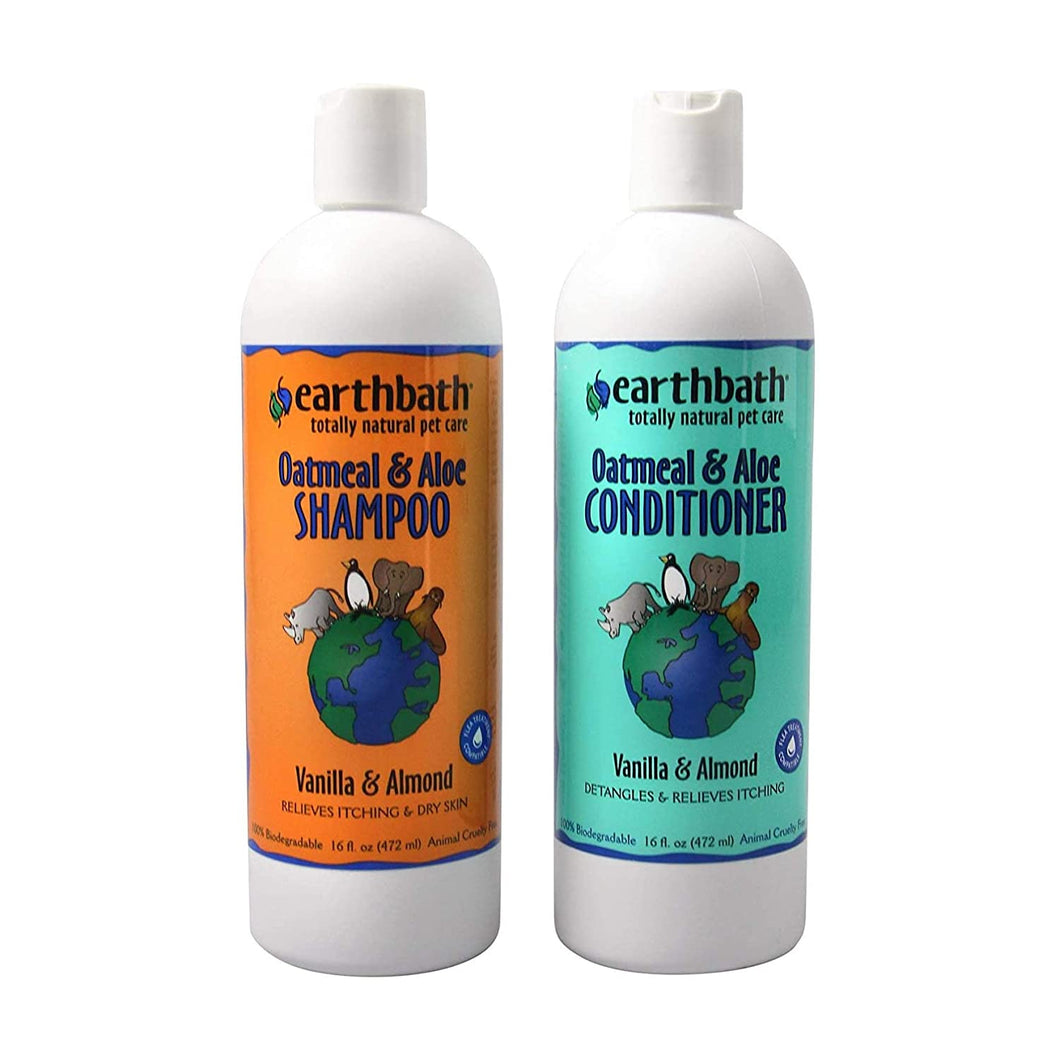 Earthbath Oatmeal & Aloe Pet Grooming Bundle - Vanilla & Almond Soap-Free Shampoo and Conditioner
