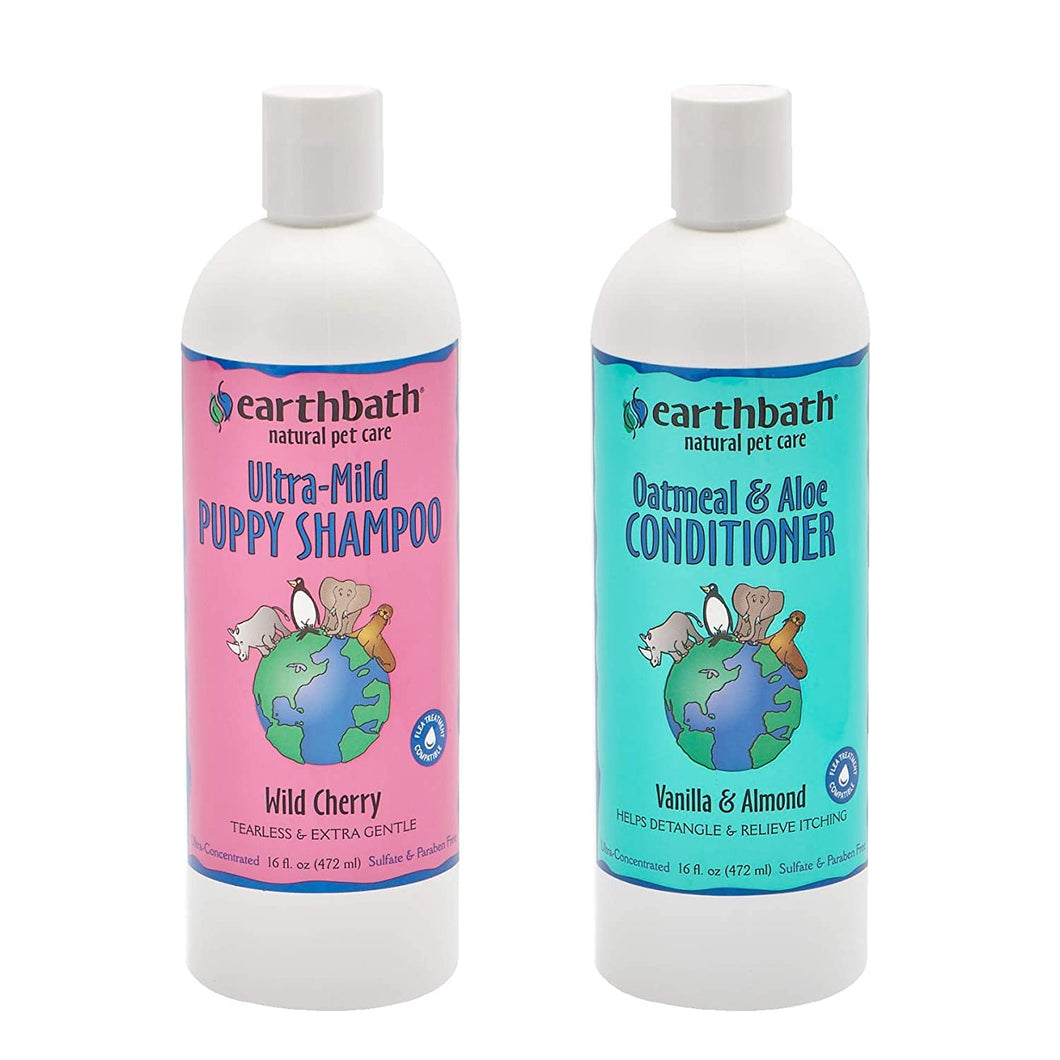 Earthbath Ultra-Mild Puppy Shampoo and Oatmeal & Aloe Conditioner Grooming Pack